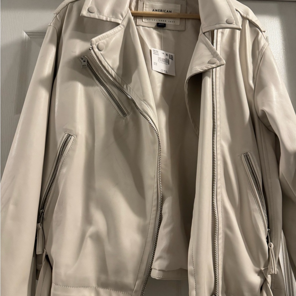 American Eagle Outfitters Women's Off-White Leather Jacket